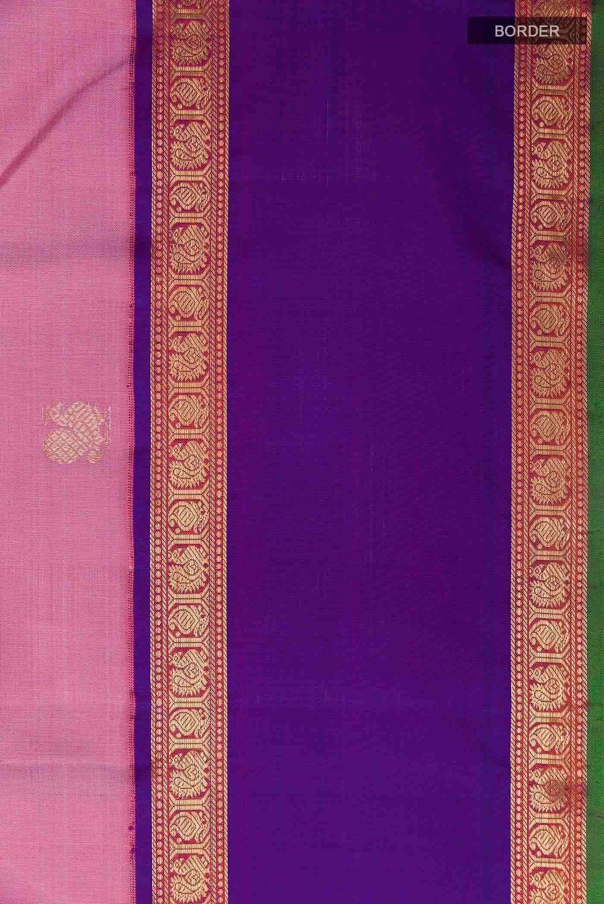 Border image of Pink Kanchipuram Silk Saree with Zari Butta on the body and Zari Border