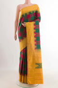 Multi Color Kanchipuram Silk Saree with Checked design on the body and Thread Border displayed on a mannequin