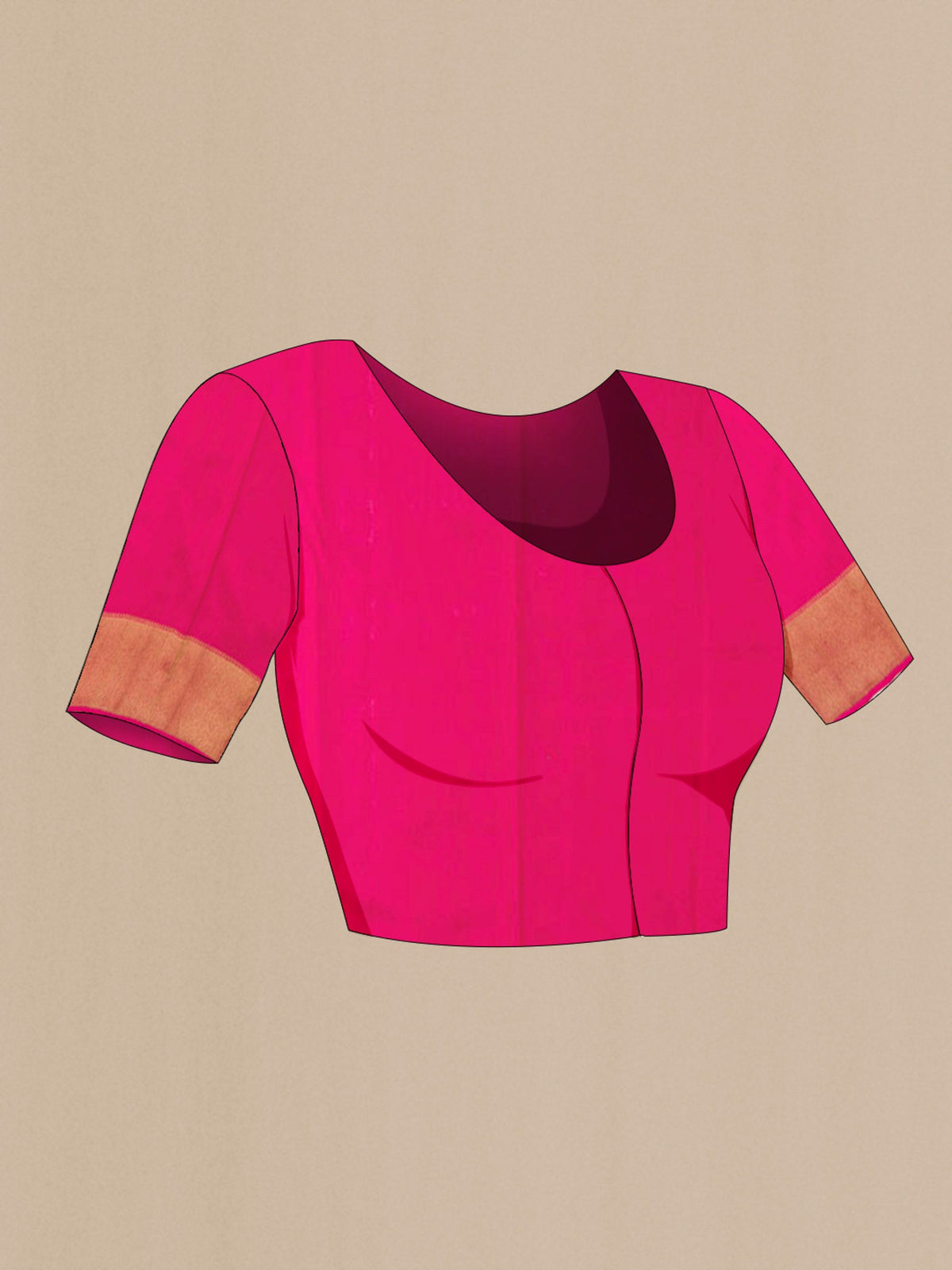 Close up image of the blouse of Pure Silk Pure Zari Pink Kanchipuram Saree with Zari Brocade on the body and Zari Border