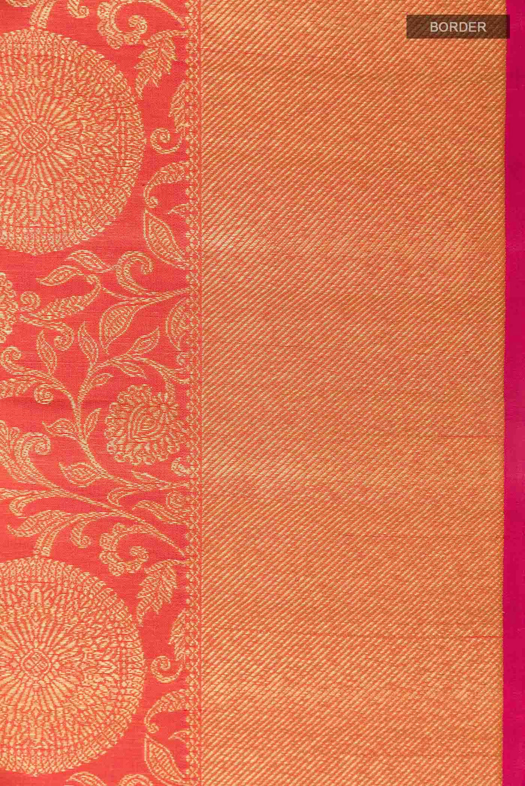 Border image of Red Kanchipuram Silk Saree with Zari Brocade on the body and Zari Border