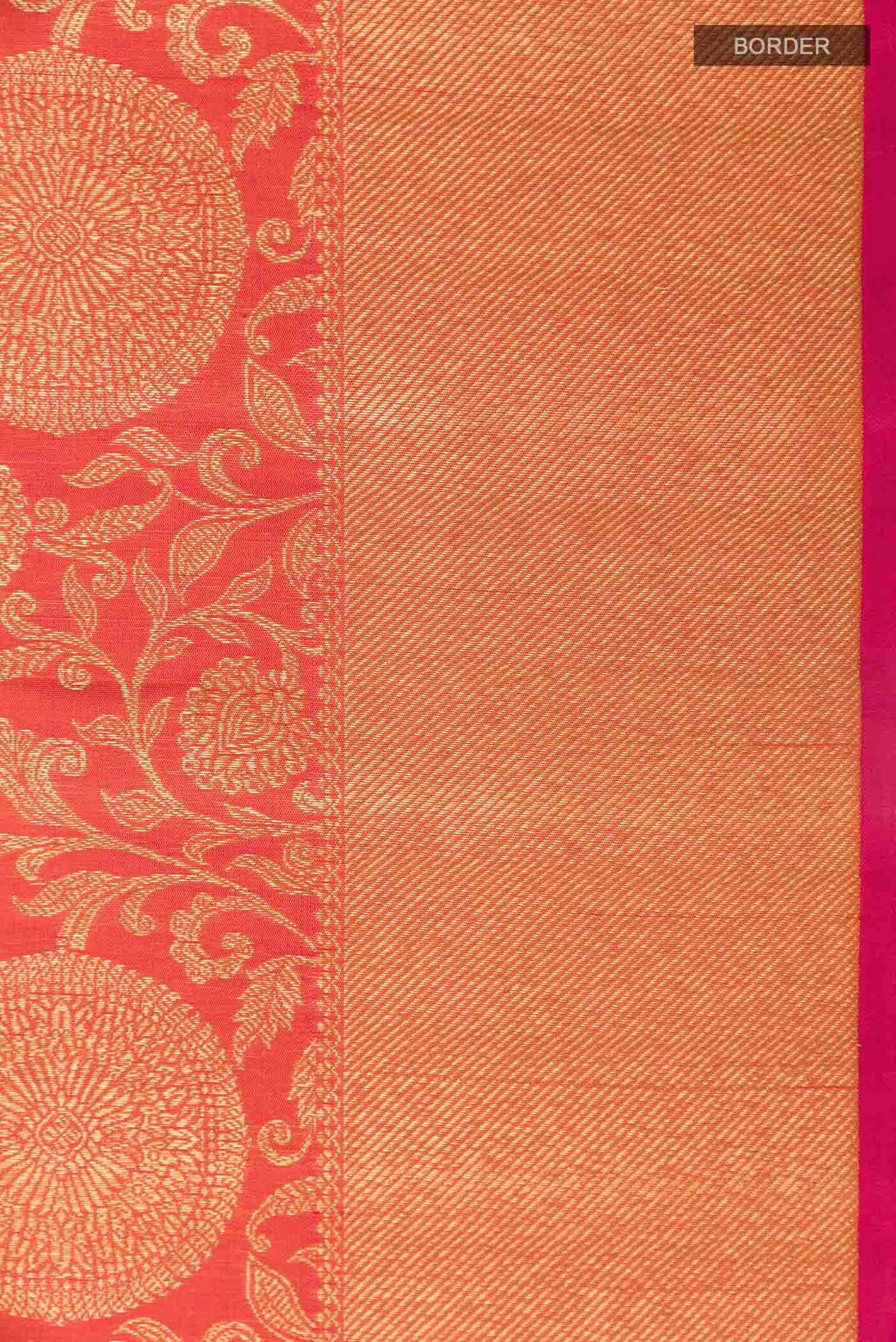 Border image of Red Kanchipuram Silk Saree with Zari Brocade on the body and Zari Border
