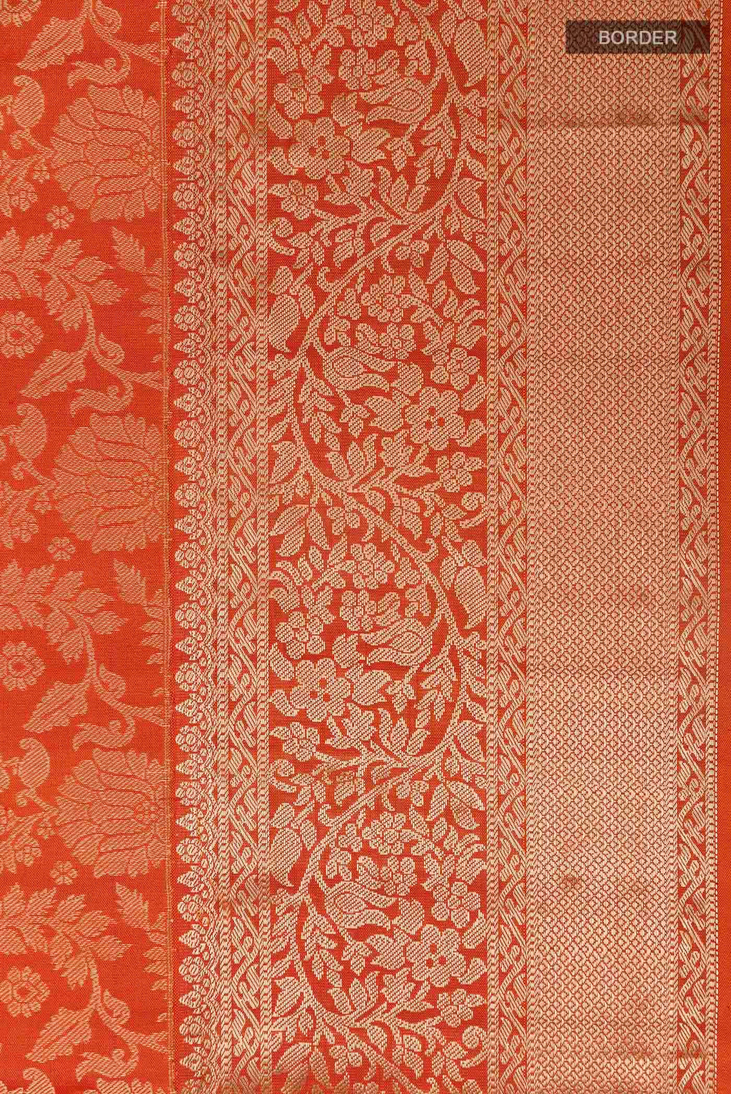 Border image of Orange Soft Silk Saree with Zari Brocade on the body and Zari Border