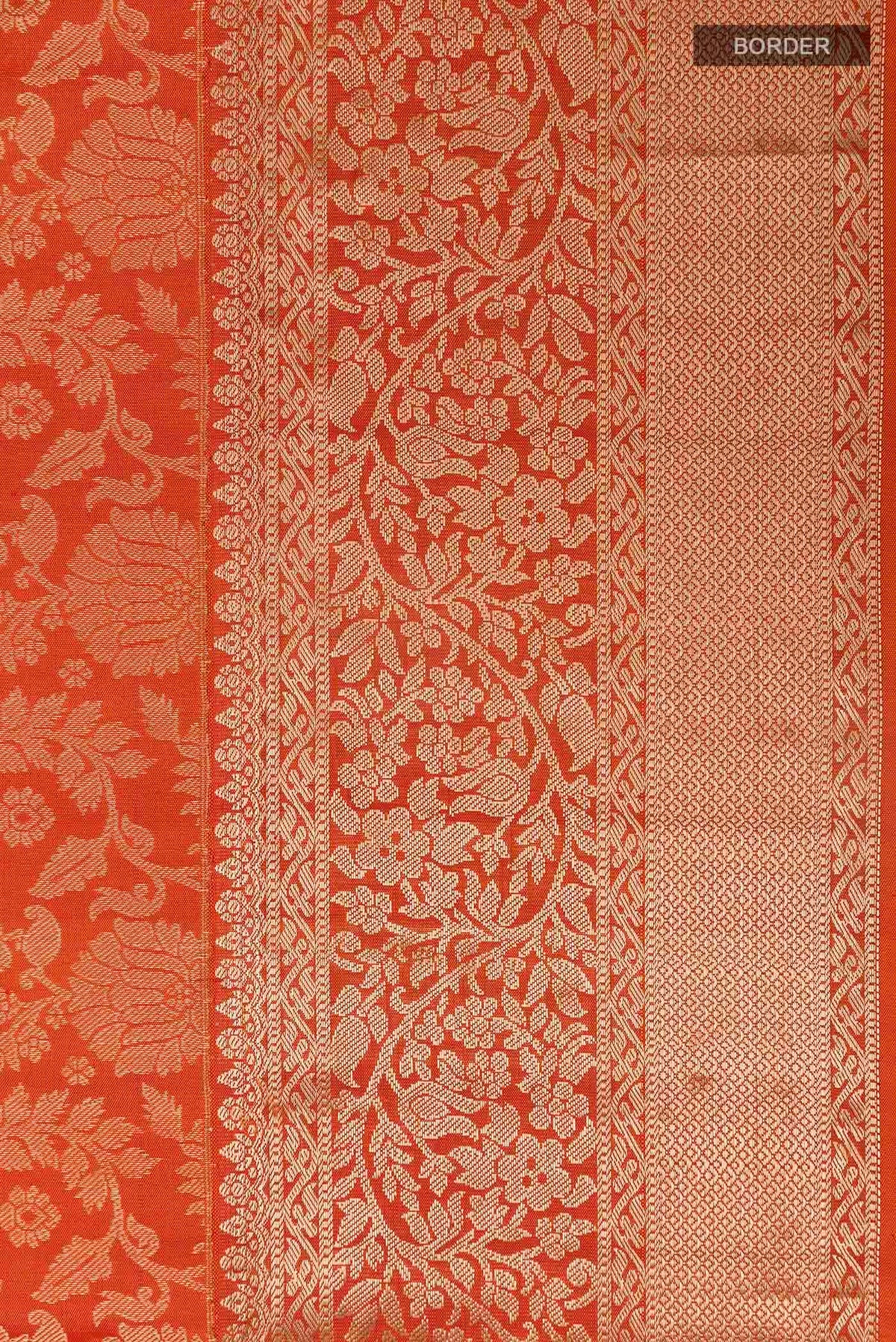Border image of Orange Soft Silk Saree with Zari Brocade on the body and Zari Border