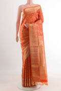 Orange Soft Silk Saree with Zari Brocade on the body and Zari Border displayed on a mannequin