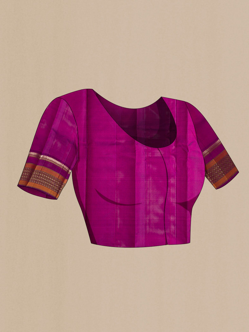Close up image of the blouse of Pink with Orange Color Kanchipuram Silk Saree with Thread Butta on the body and Zari And Thread Border
