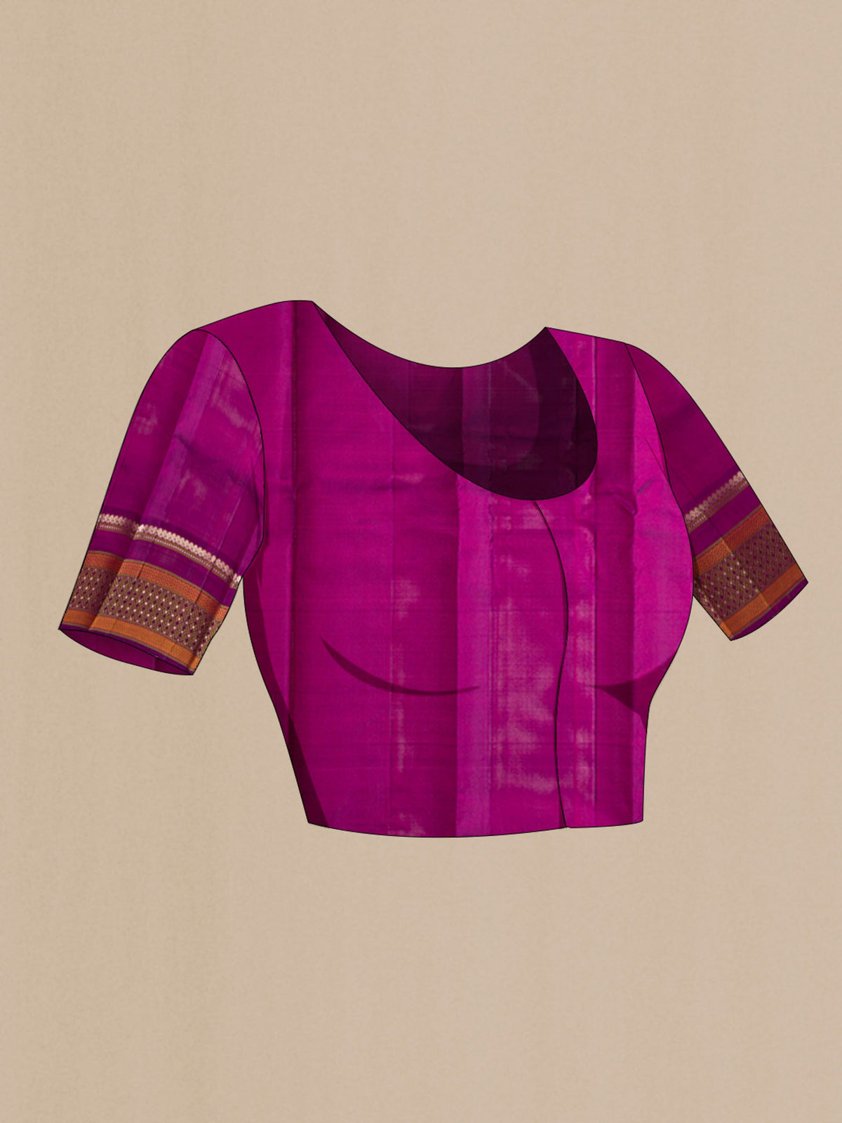 Close up image of the blouse of Pink with Orange Color Kanchipuram Silk Saree with Thread Butta on the body and Zari And Thread Border