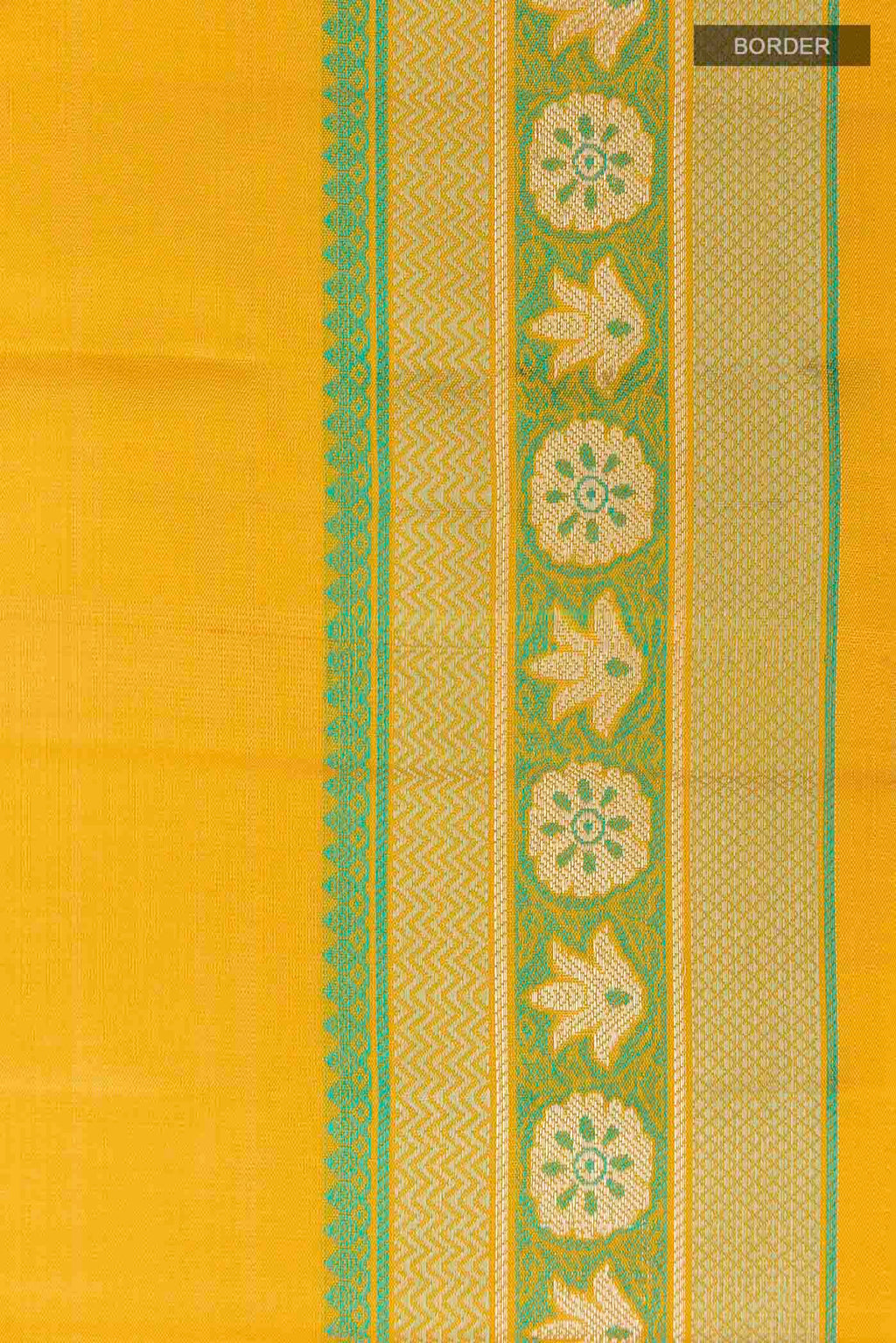 Border image of Yellow Kanchipuram Silk Saree with Thread Butta on the body and Zari And Thread Border