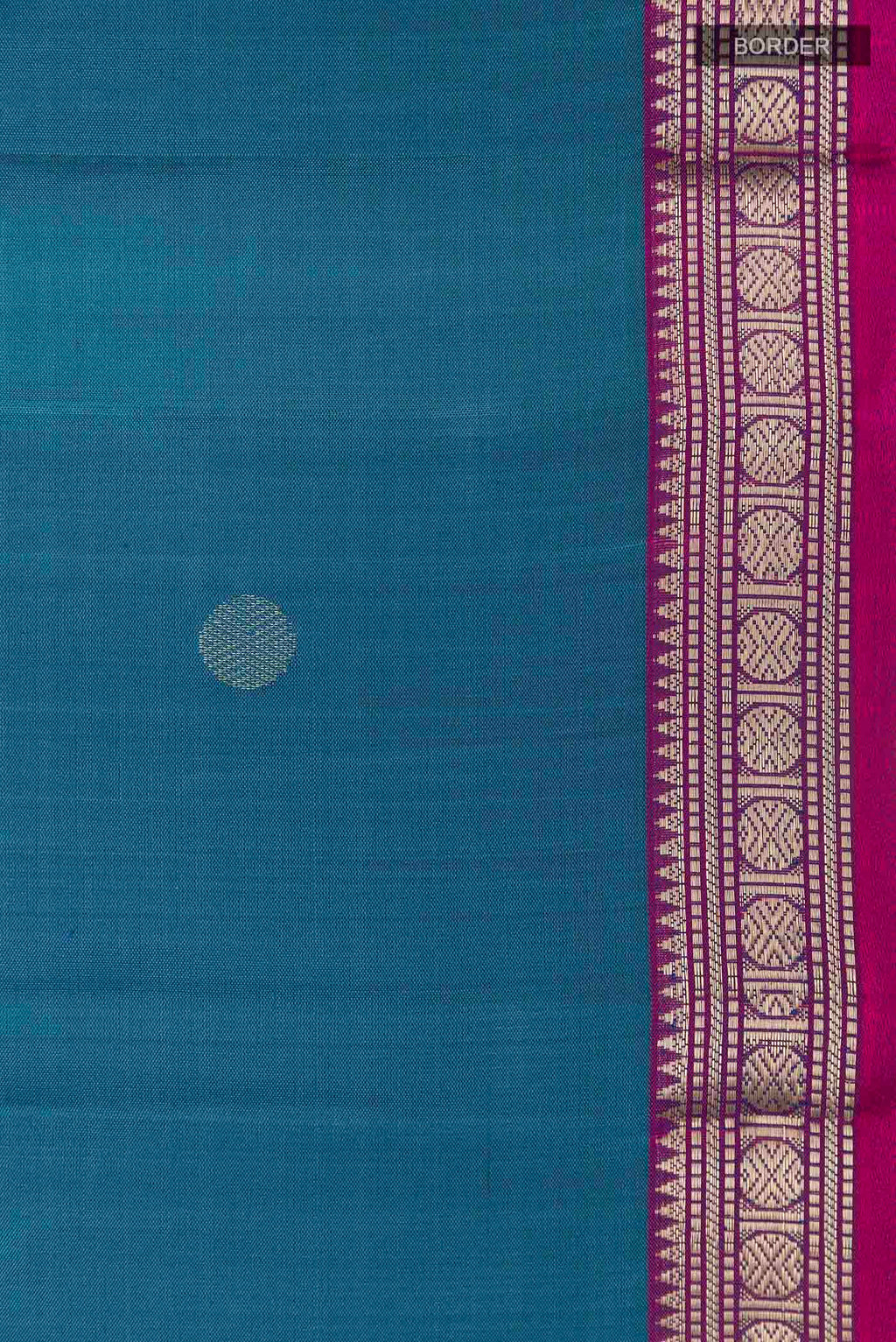 Border image of Blue Kanchipuram Silk Saree with Zari Butta on the body and Zari Border