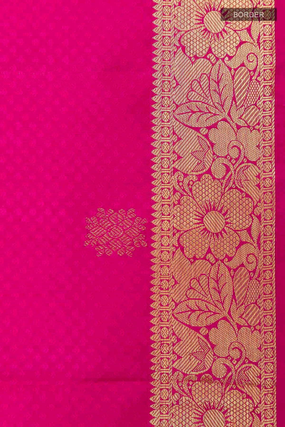 Border image of Pink Kanchipuram Silk Saree with Jacquard With Zari Butta on the body and Zari Border