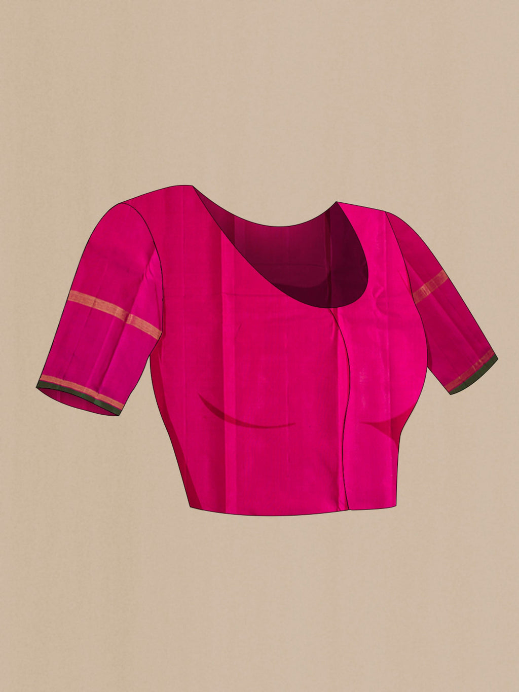 Close up image of the blouse of Maroon Kanchipuram Silk Saree with Plain Body and Zari Border