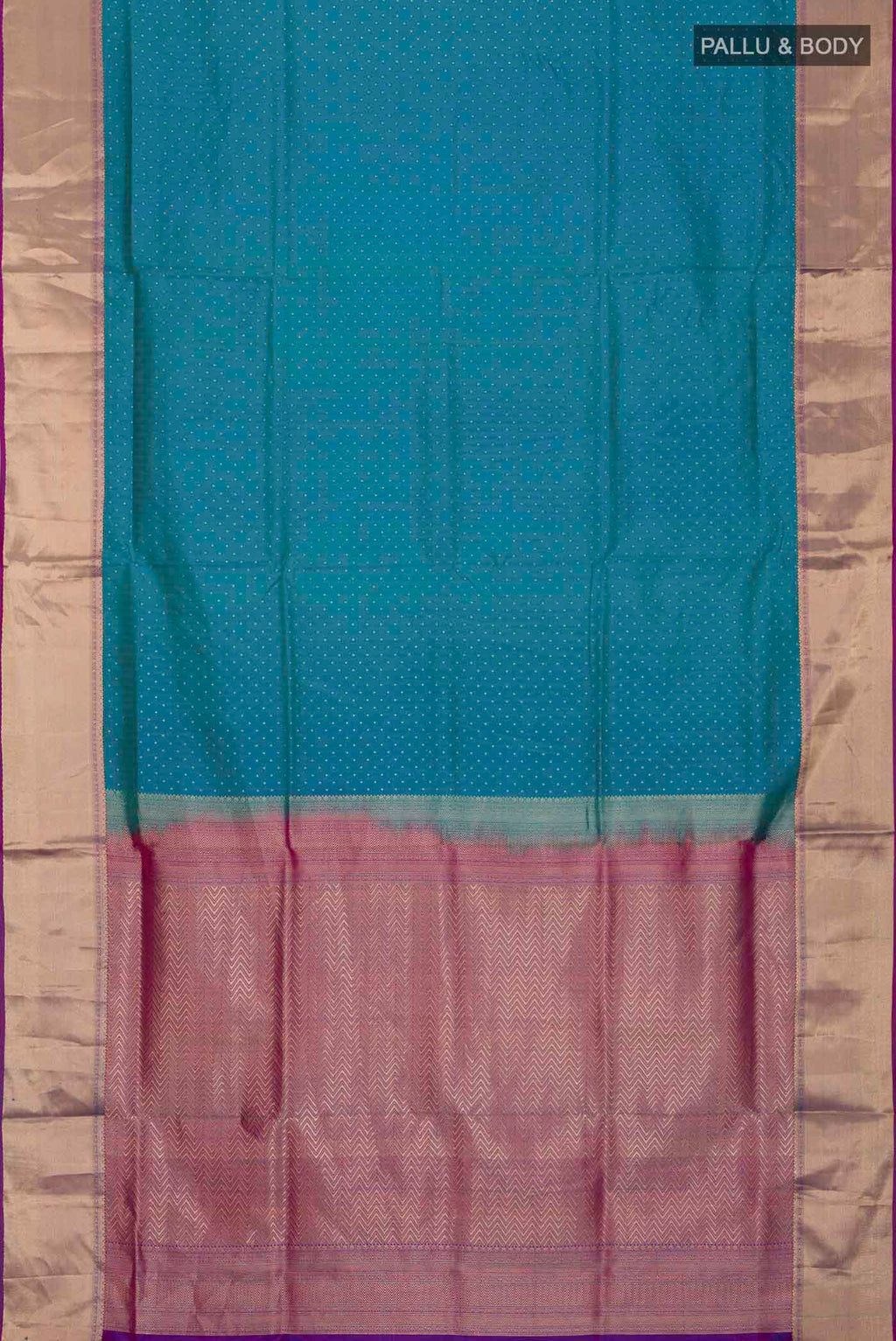 Flat view of Blue Soft Silk Saree with Zari Butta on the body and Zari Border