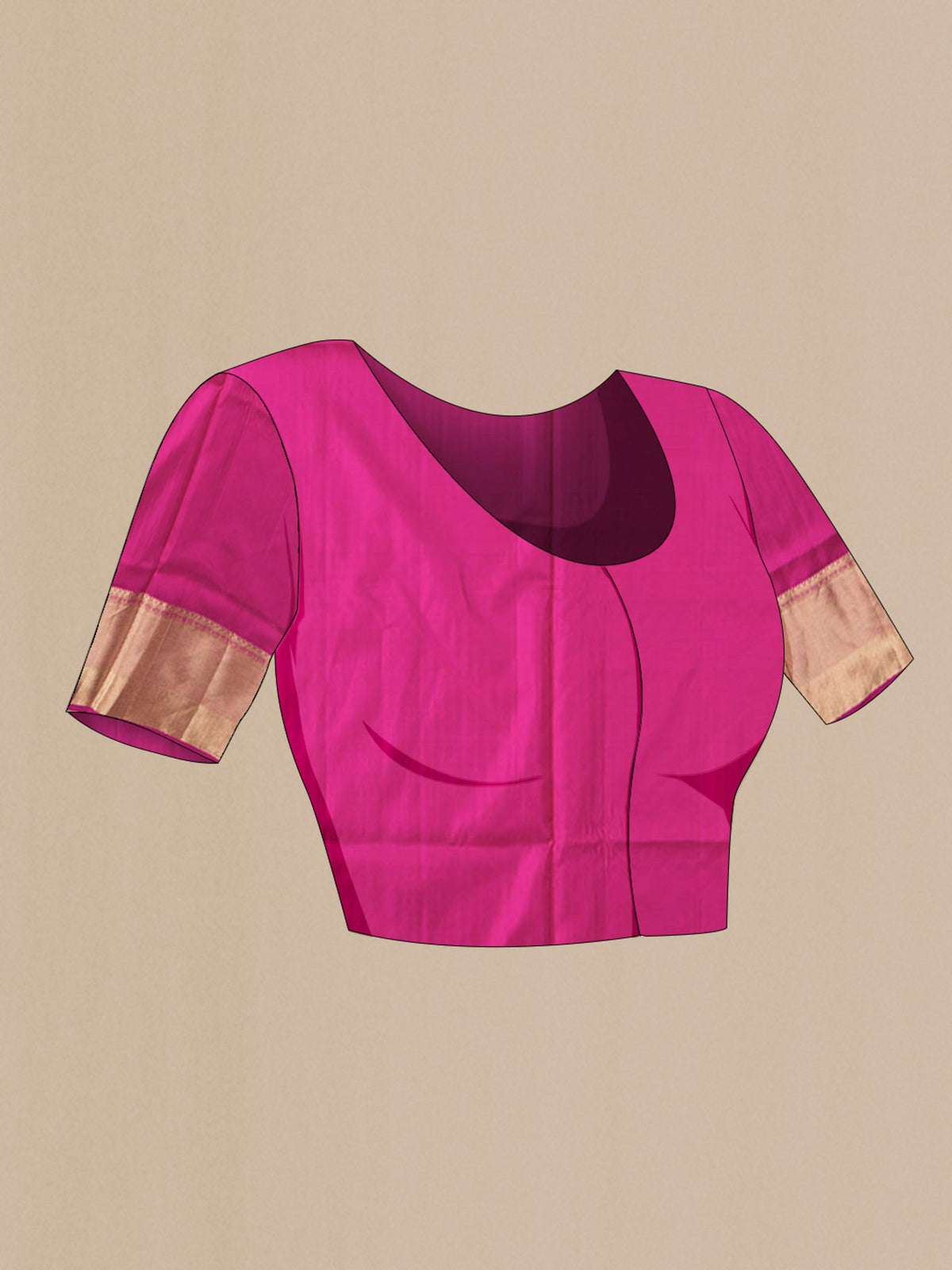 Close up image of the blouse of Purple Soft Silk Saree with Zari Butta on the body and Zari Border