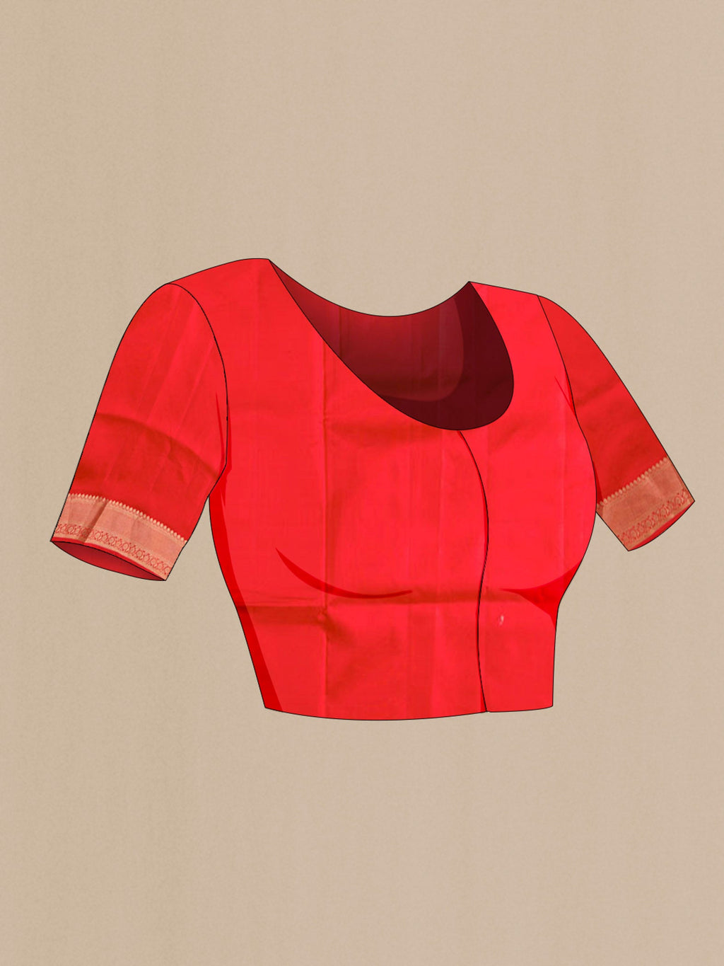 Close up image of the blouse of Orange Soft Silk Saree with Zari Butta on the body and Zari Border