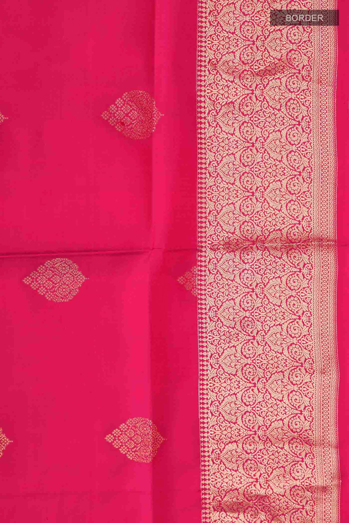 Border image of Pink Soft Silk Saree with Zari Butta on the body and Zari Border