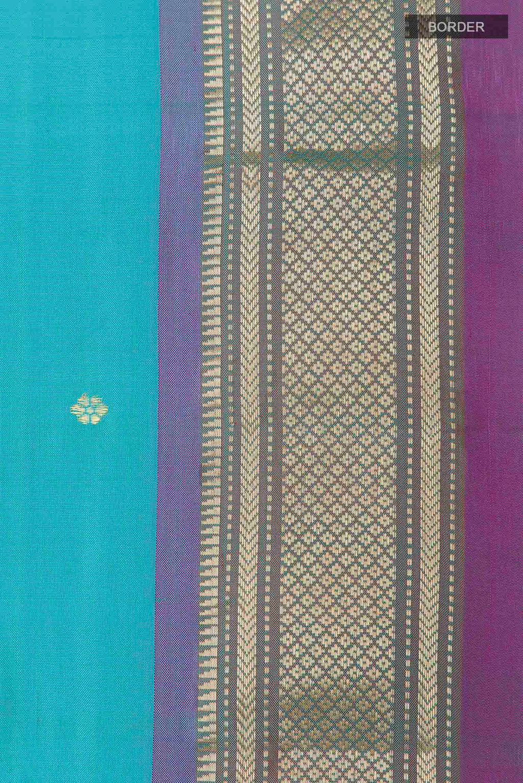 Border image of Blue Paithani Silk Saree with Zari Butta on the body and Paithani Border