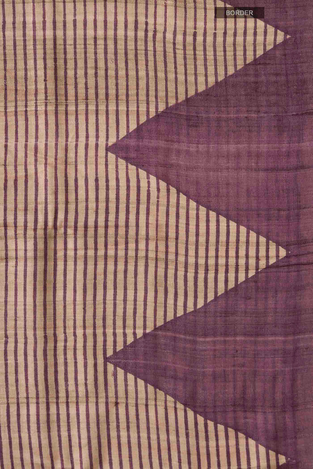 Border image of Purple Tussar Silk Saree with Stripes on the body and Temple Border