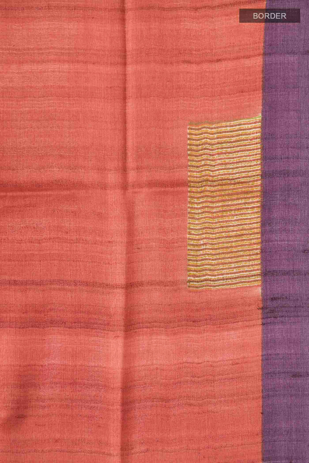 Border image of Rust Bhagalpuri Tussar Silk Saree with Printed design on the body and Plain Border