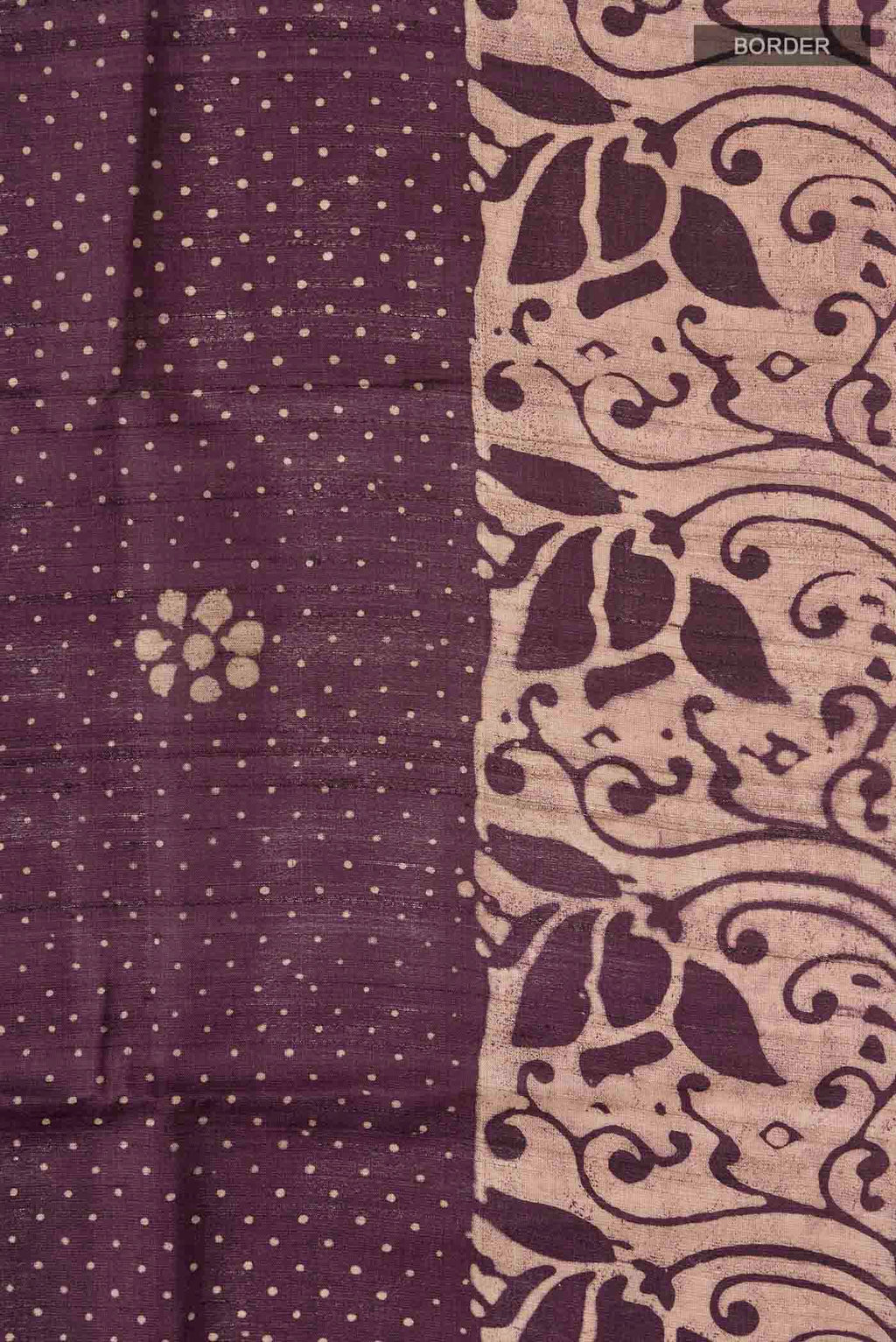 Border image of Purple Tussar Silk Saree with Printed design on the body and Printed Border