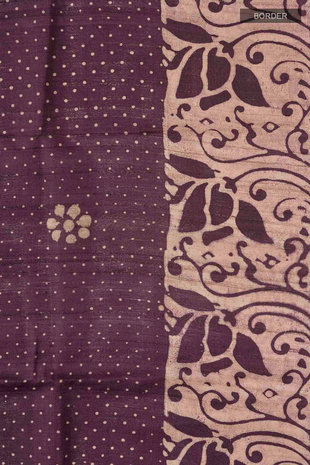 Border image of Purple Tussar Silk Saree with Printed design on the body and Printed Border
