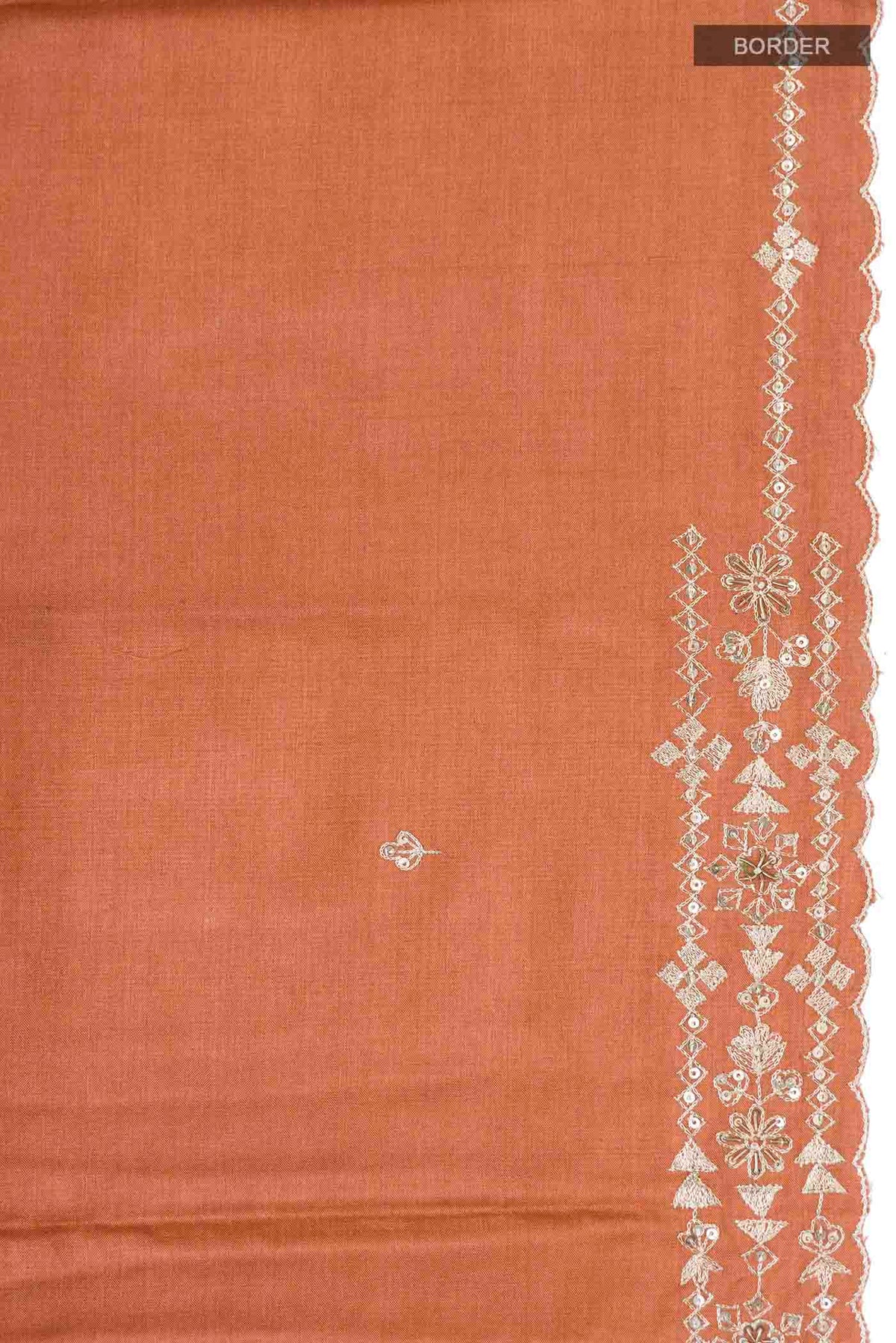 Border image of Rust Bhagalpuri Tussar Silk Saree with Embroidery on the body and Embroidery Border