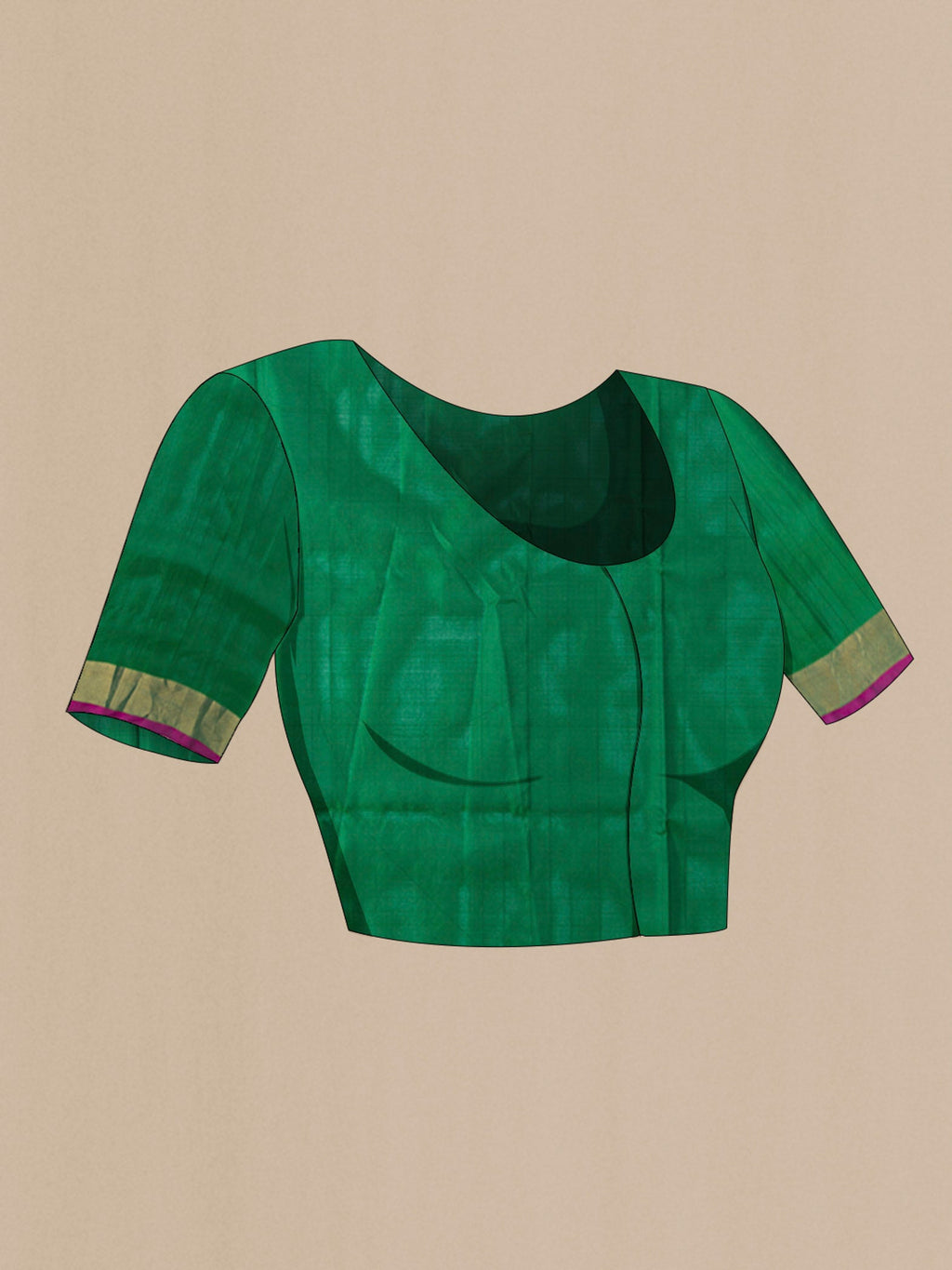 Close up image of the blouse of Green Uppada Silk Saree with Zari Butta on the body and Zari Border