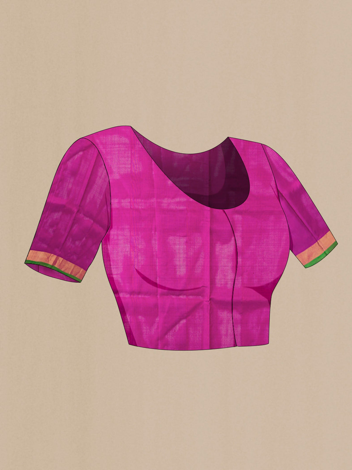 Close up image of the blouse of Magenta Uppada Silk Saree with Zari Butta on the body and Zari Border