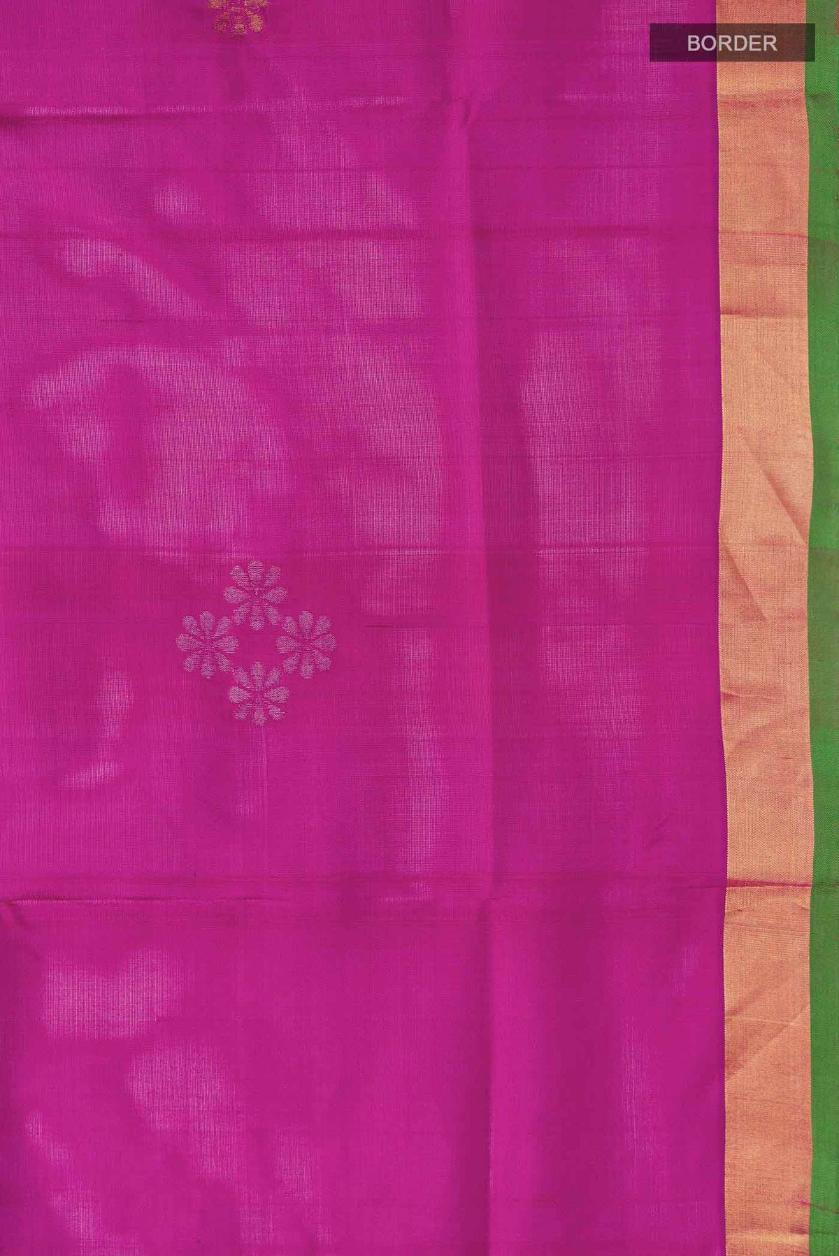 Border image of Magenta Uppada Silk Saree with Zari Butta on the body and Zari Border