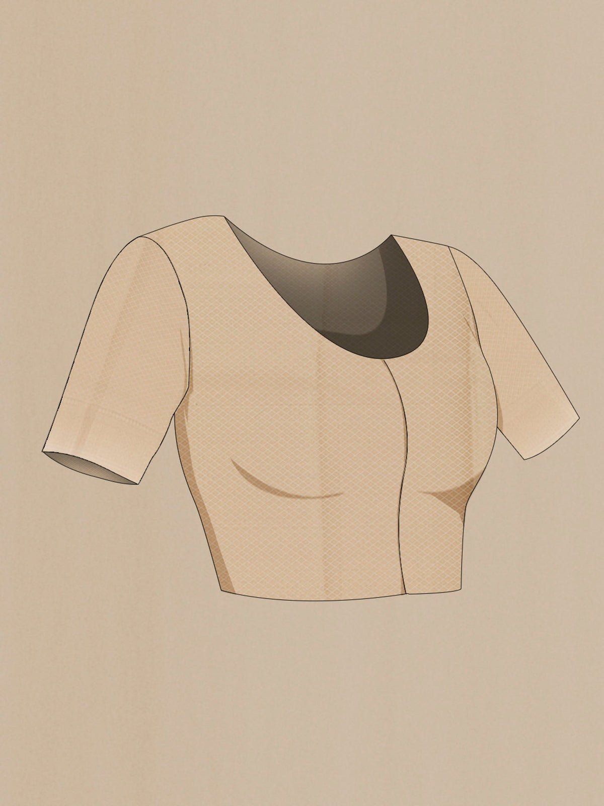 Close up image of the blouse of Beige Blended Kota Cotton Saree with Stripes on the body and Zari Border