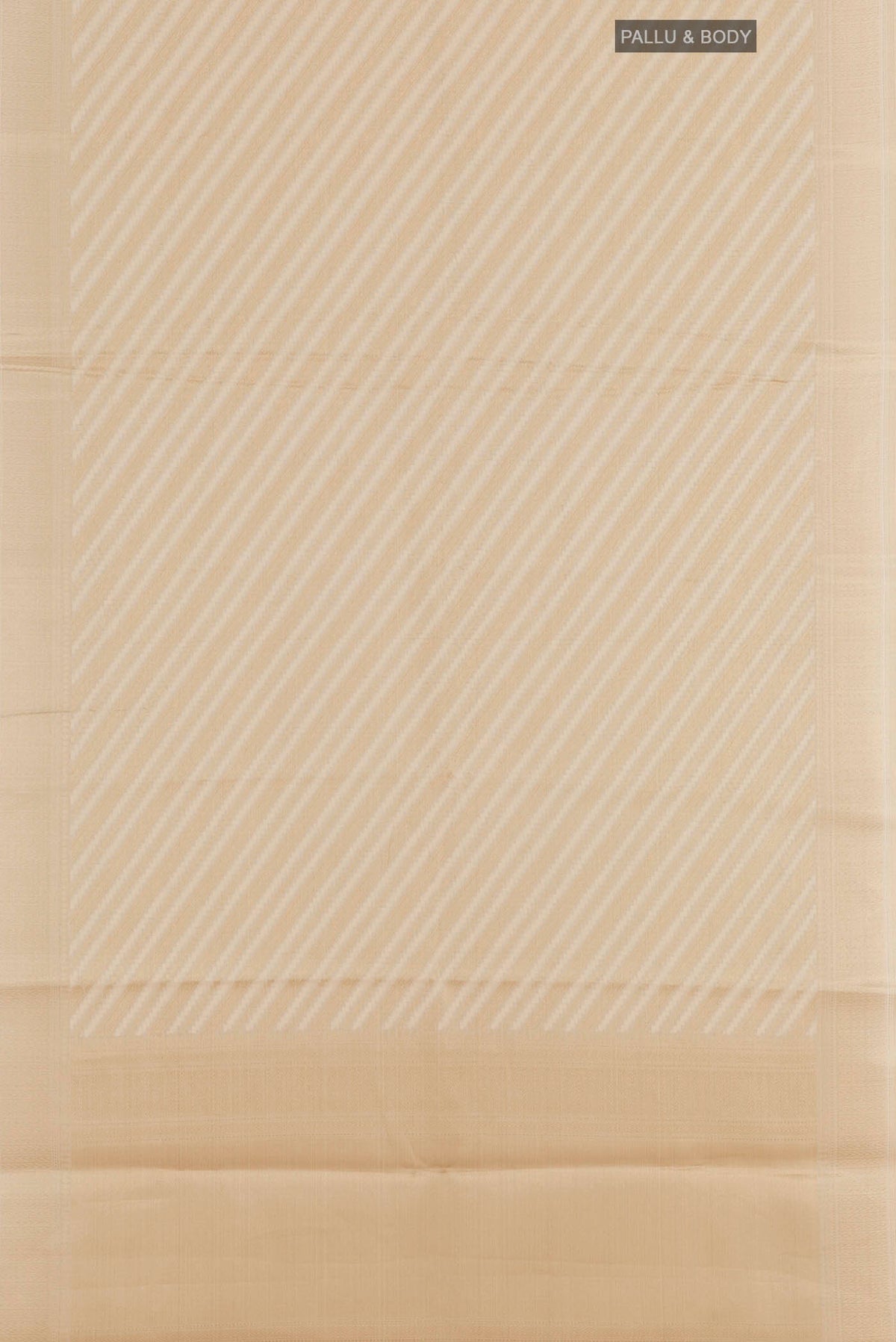 Flat view of Beige Blended Kota Cotton Saree with Stripes on the body and Zari Border
