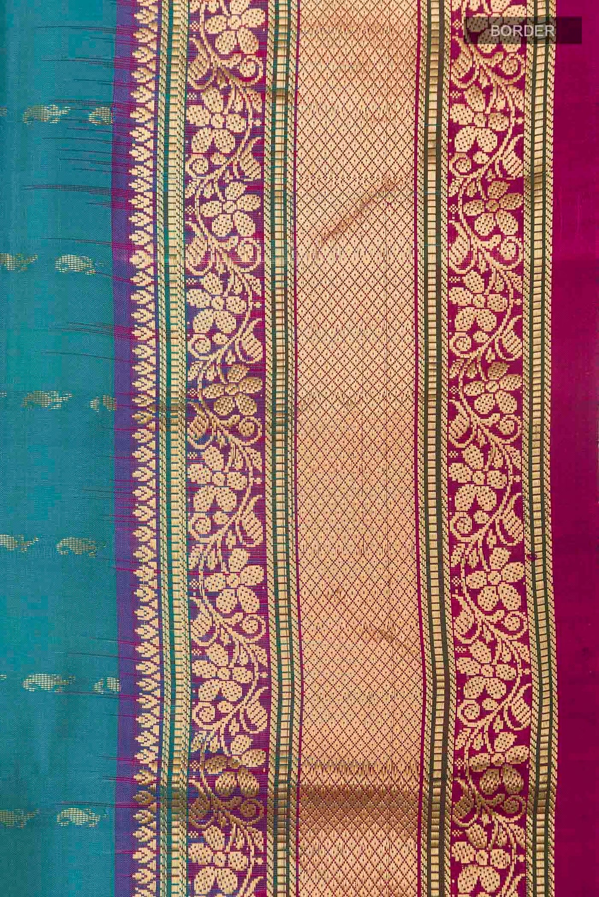 Border image of Blue Soft Silk Saree with Stripes on the body and Zari Border