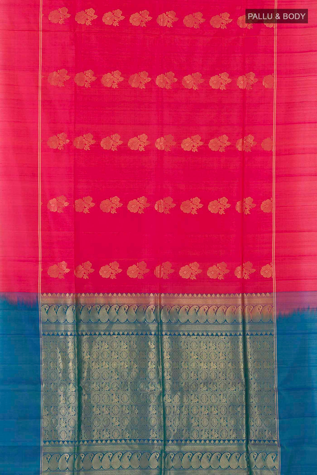 Flat view of Pink Dual Tone Soft Silk Saree with Zari Butta on the body and Zari Border