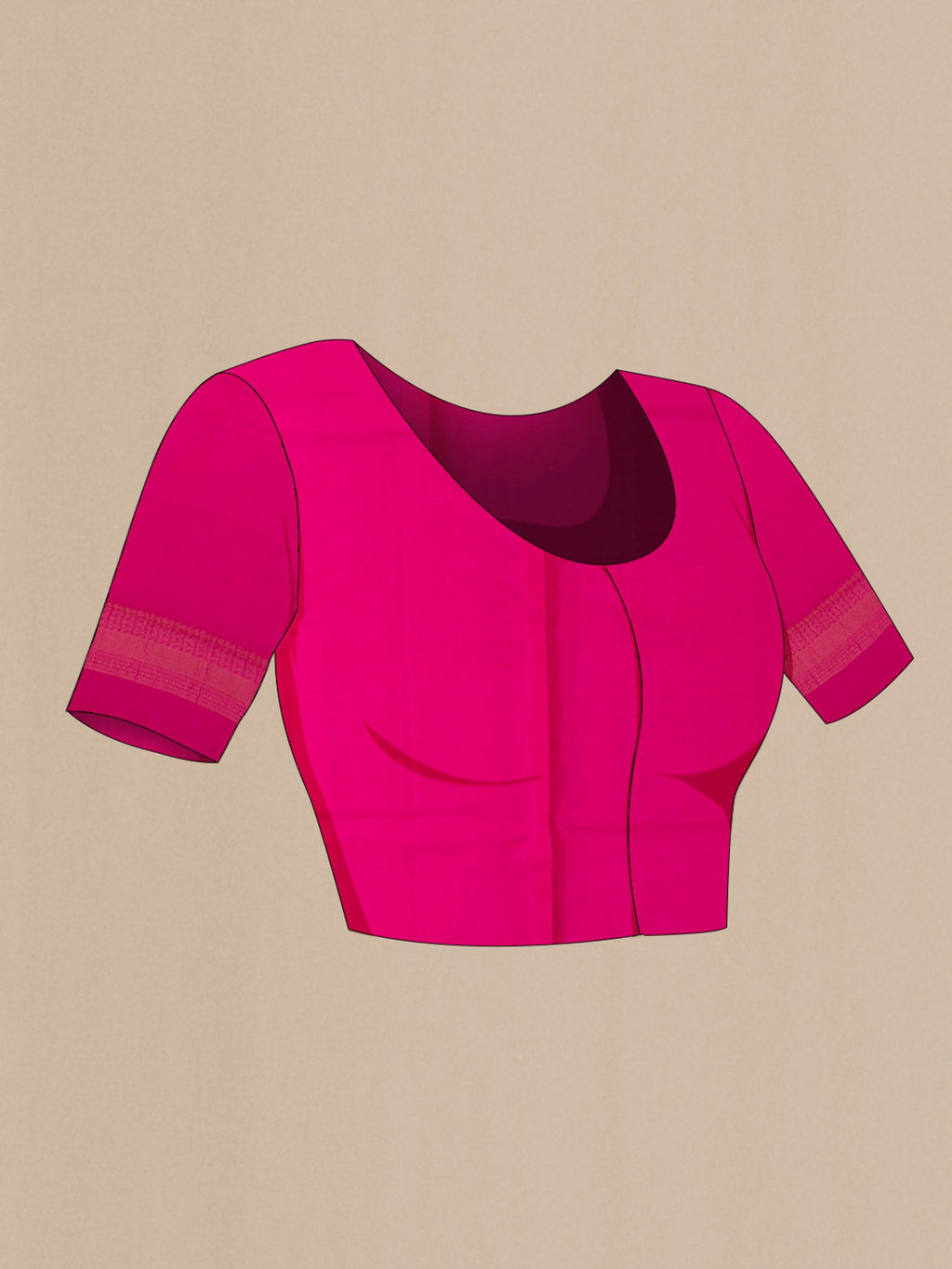 Close up image of the blouse of Pink Soft Silk Saree with Zari Butta on the body and Without Border