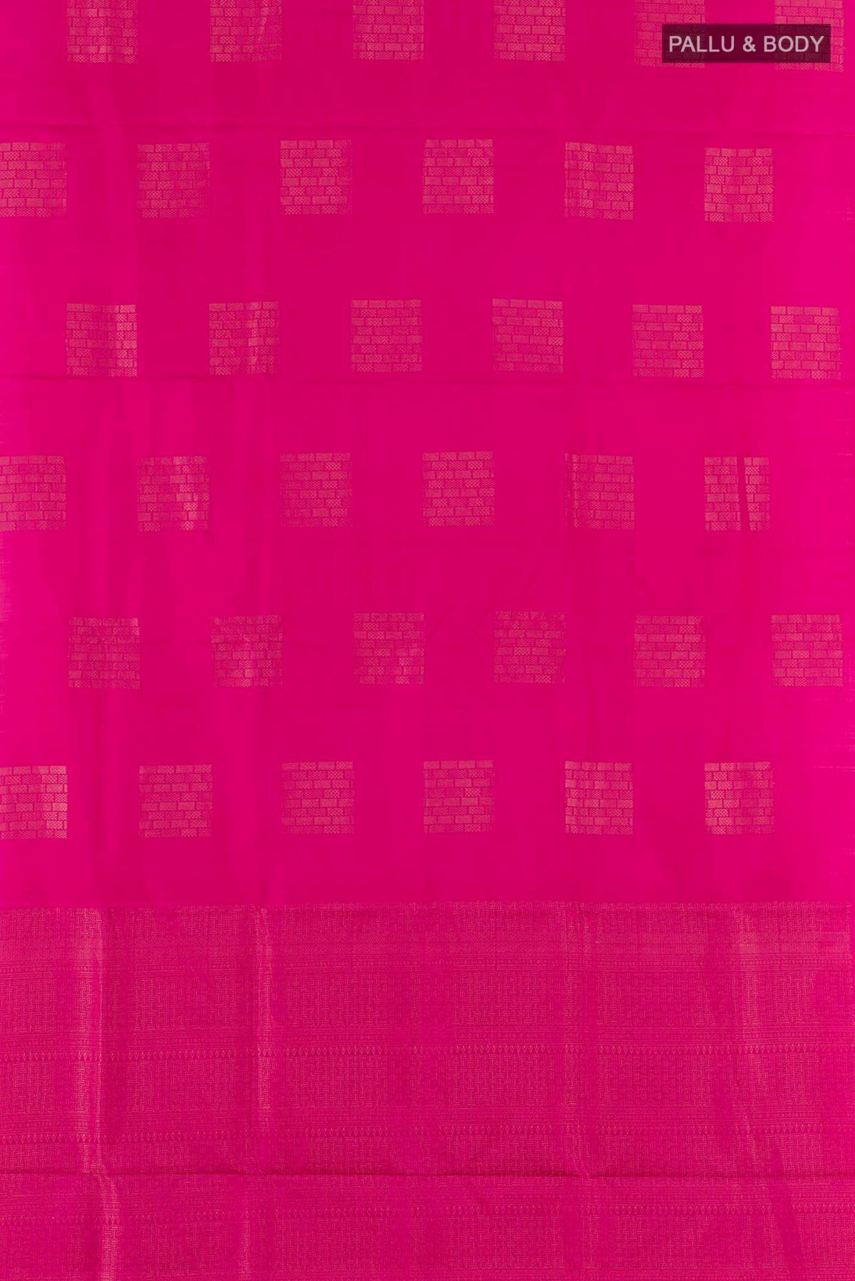 Flat view of Pink Soft Silk Saree with Zari Butta on the body and Without Border
