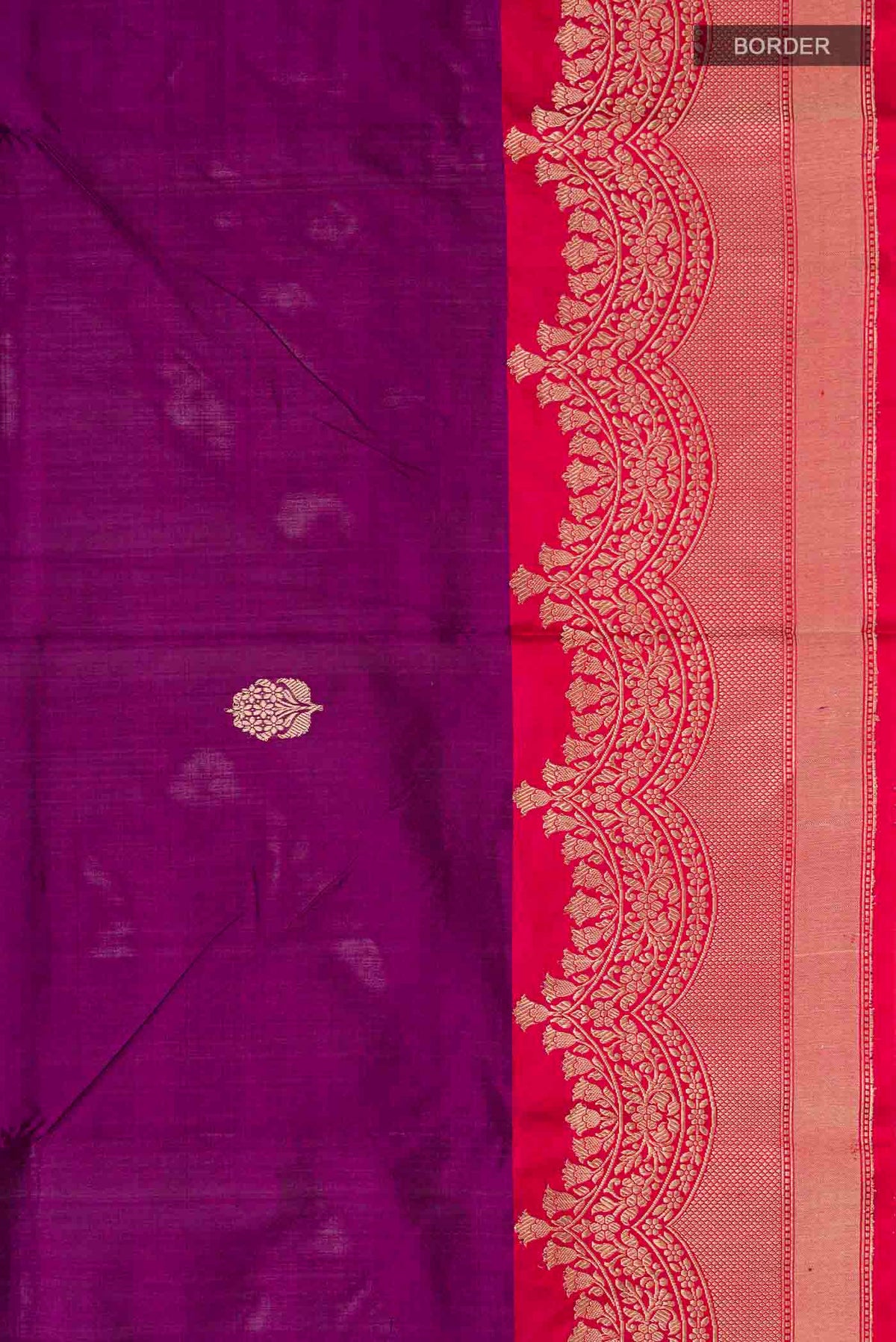 Border image of Violet Banarasi Katan Silk Saree with Zari Butta on the body and Zari Border