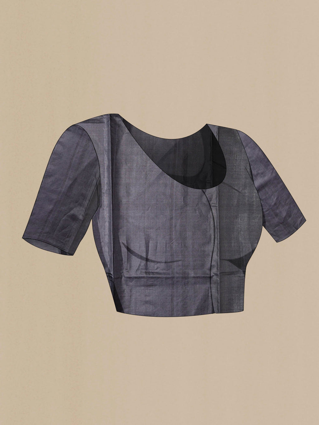 Close up image of the blouse of Grey Tussar Silk Saree with Zari And Thread Butta on the body and Thread Border