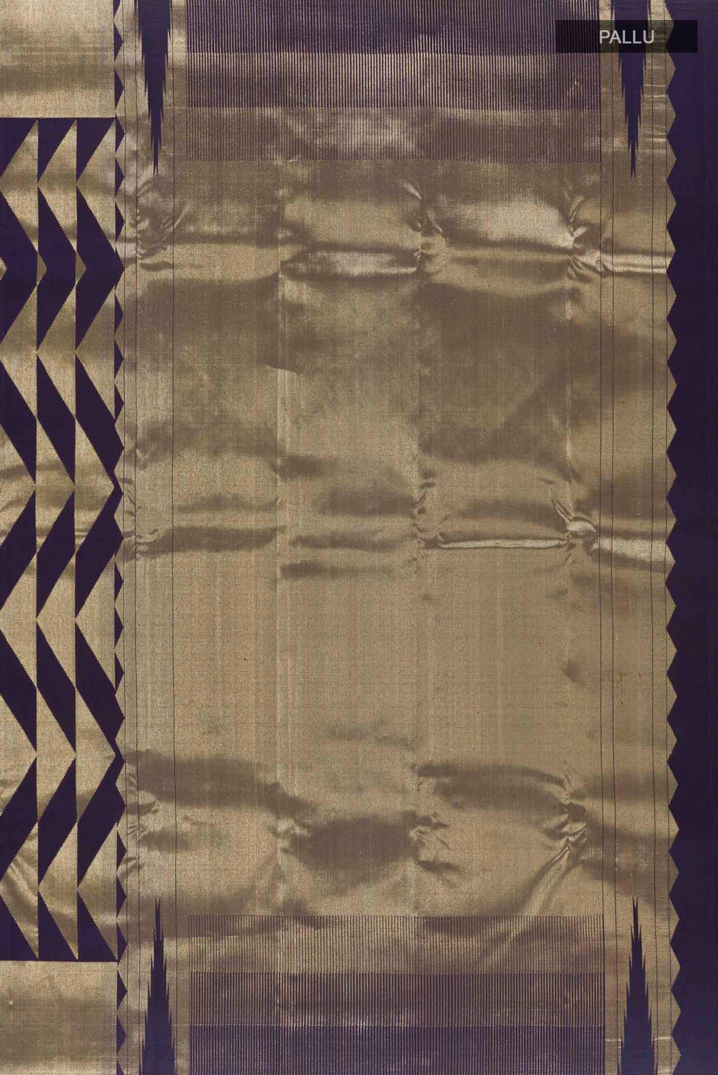 Close up image of the pallu of Dark Blue Kanchipuram Silk Saree with Zari Brocade on the body and Zari Border