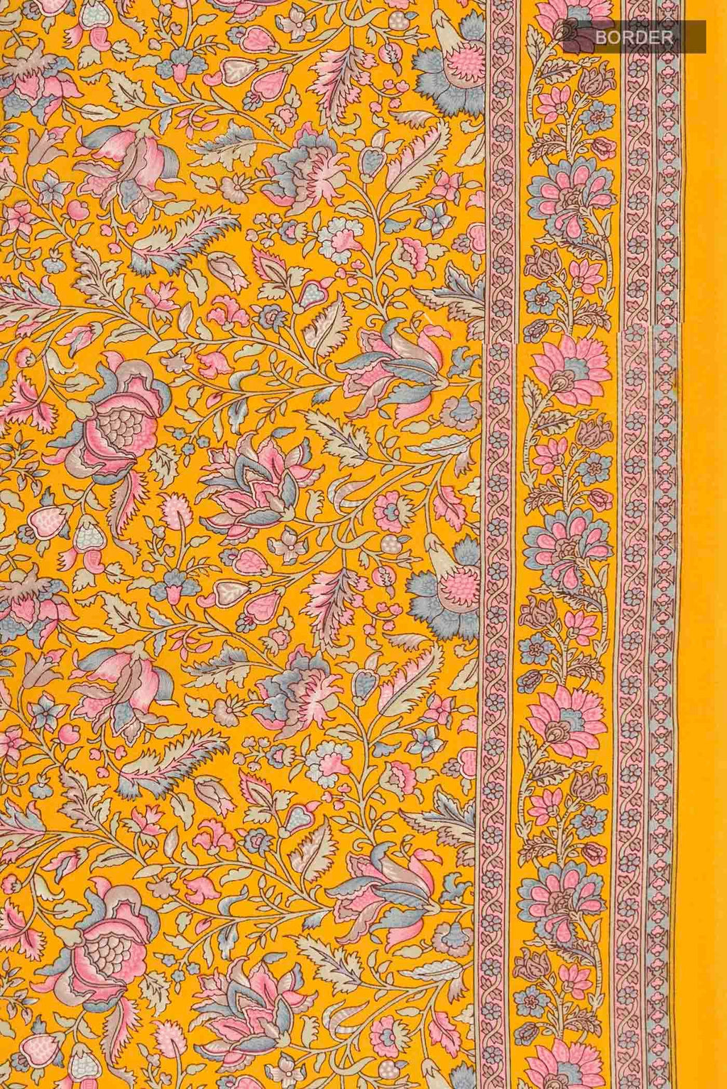 Border image of Yellow Mysore Crepe Saree with Printed design on the body and Printed Border
