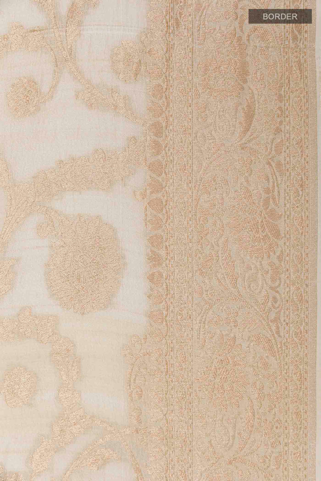 Border image of Off White Banarasi Tussar Georgette Saree with Zari Brocade on the body and Zari Border