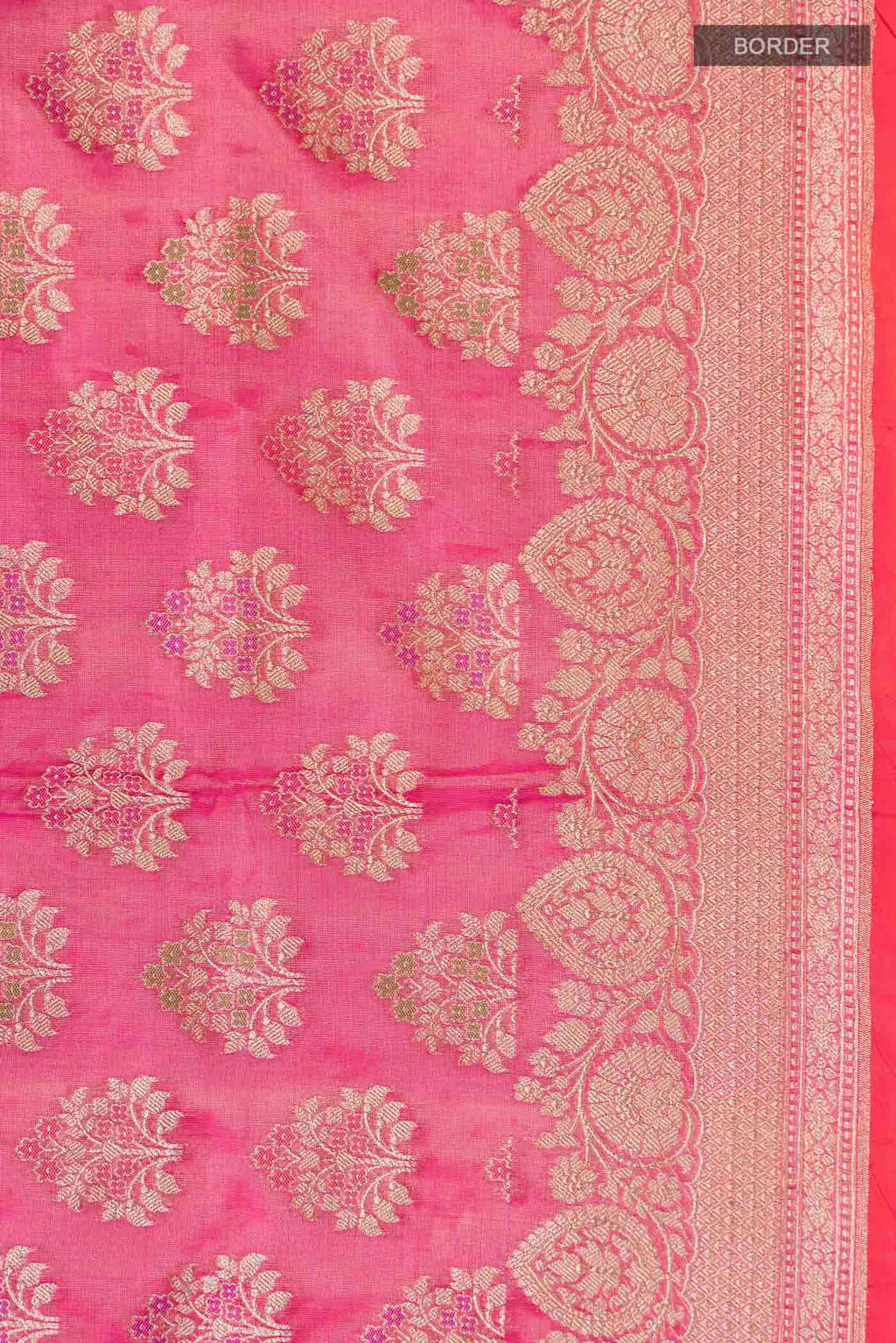 Border image of Pink Banarasi Silk Saree with Zari Butta on the body and Zari Border