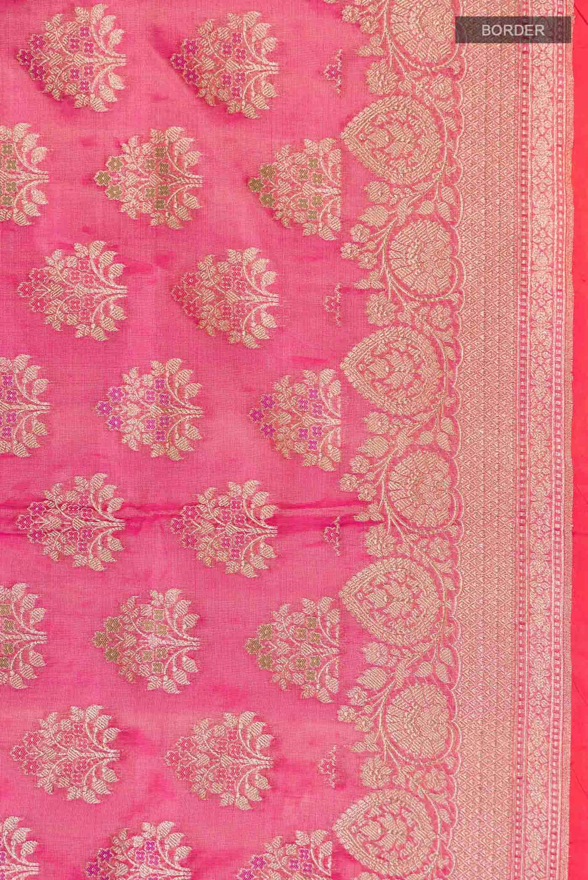 Border image of Pink Banarasi Silk Saree with Zari Butta on the body and Zari Border