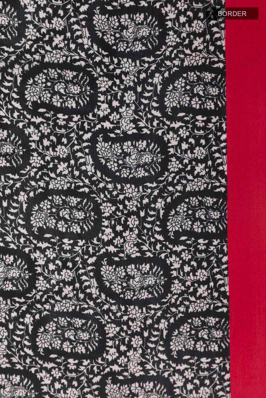 Border image of Black Printed Silk Saree with Printed design on the body and Plain Border