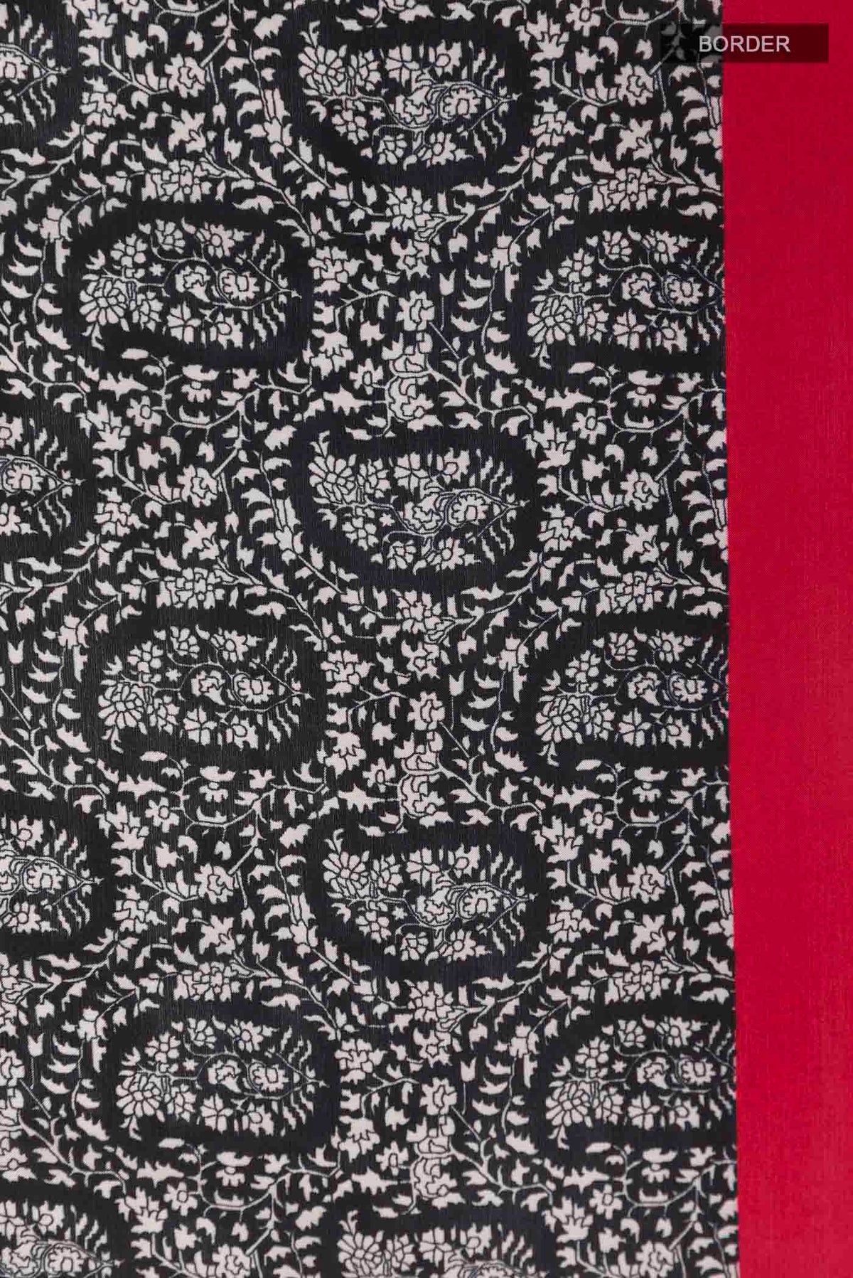 Border image of Black Printed Silk Saree with Printed design on the body and Plain Border