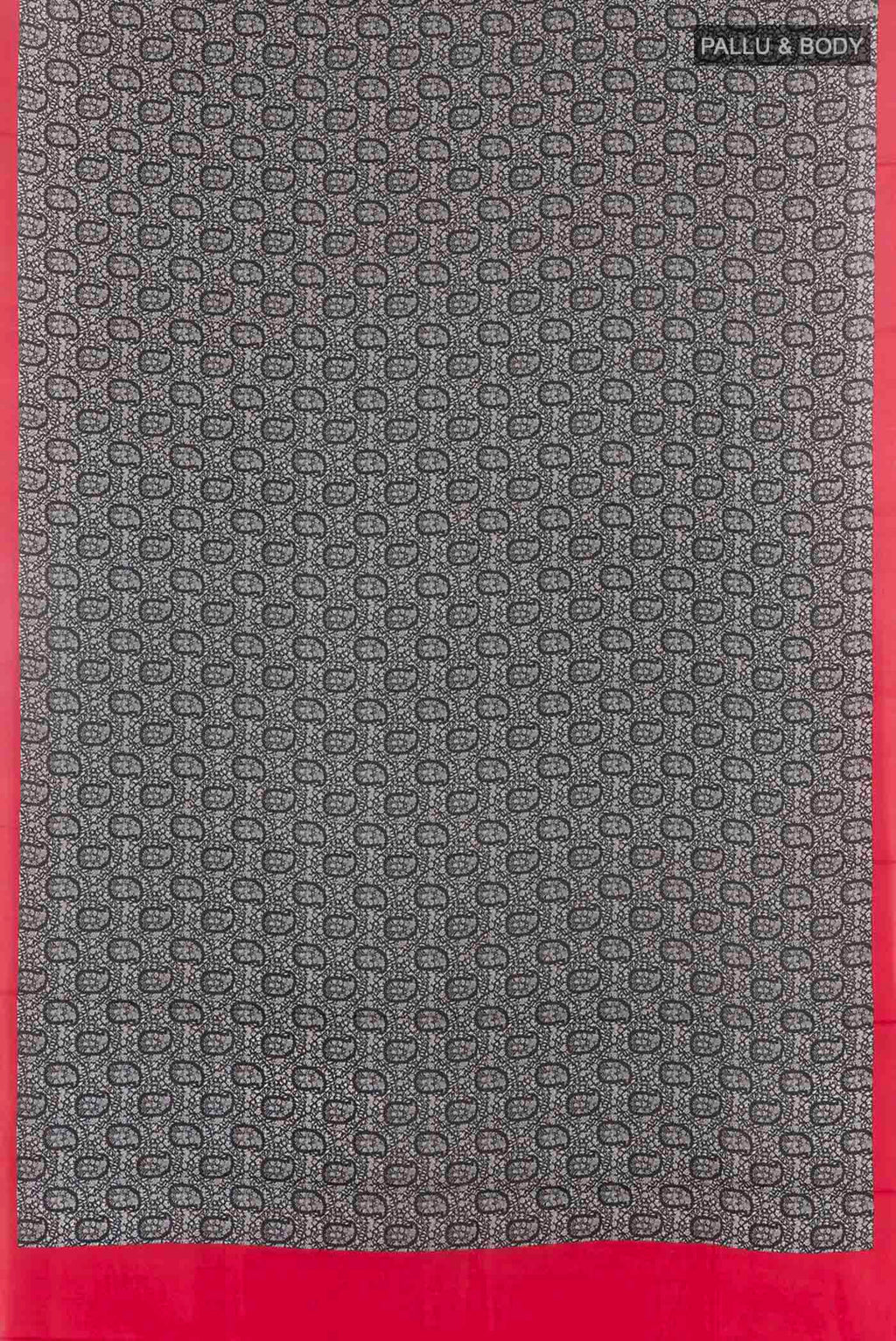 Flat view of Black Printed Silk Saree with Printed design on the body and Plain Border