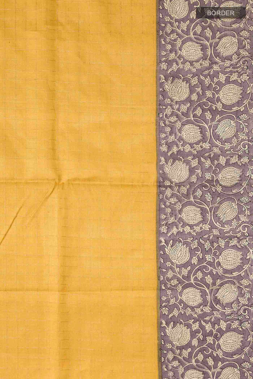 Border image of Yellow Tussar Silk Saree with Checked design on the body and Printed Border