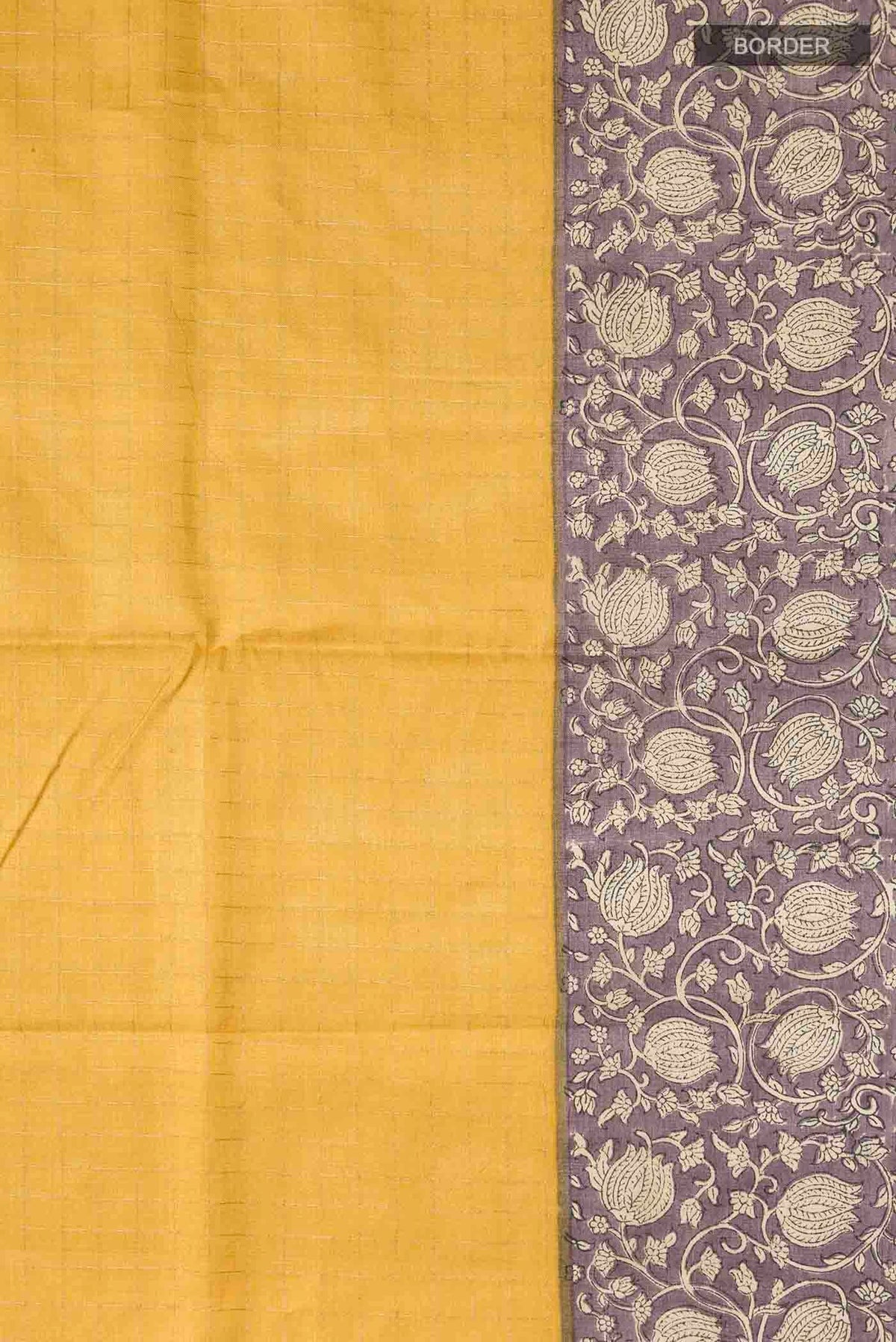 Border image of Yellow Tussar Silk Saree with Checked design on the body and Printed Border