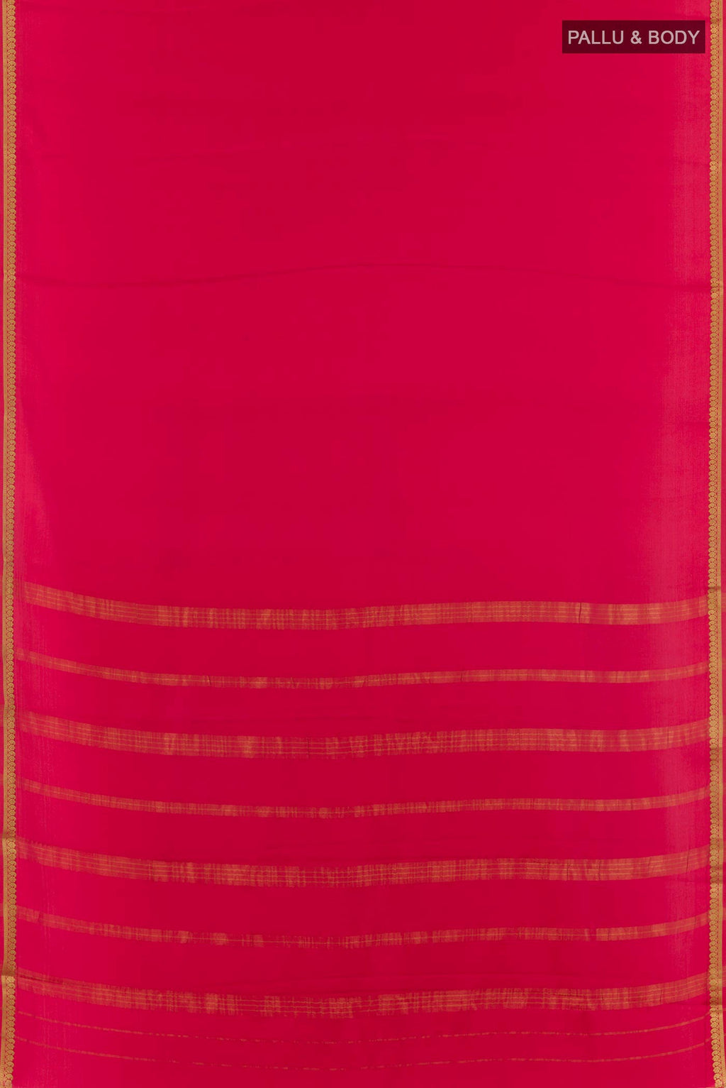 Flat view of Pink Mysore Crepe Saree with Plain Body and Zari Border. 