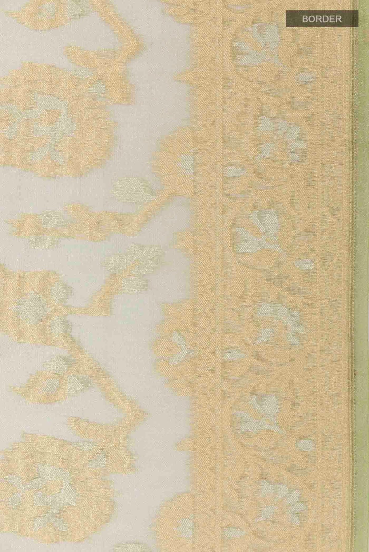 Border image of Green Banarasi Kora Silk Saree with Zari Brocade on the body and Zari Border
