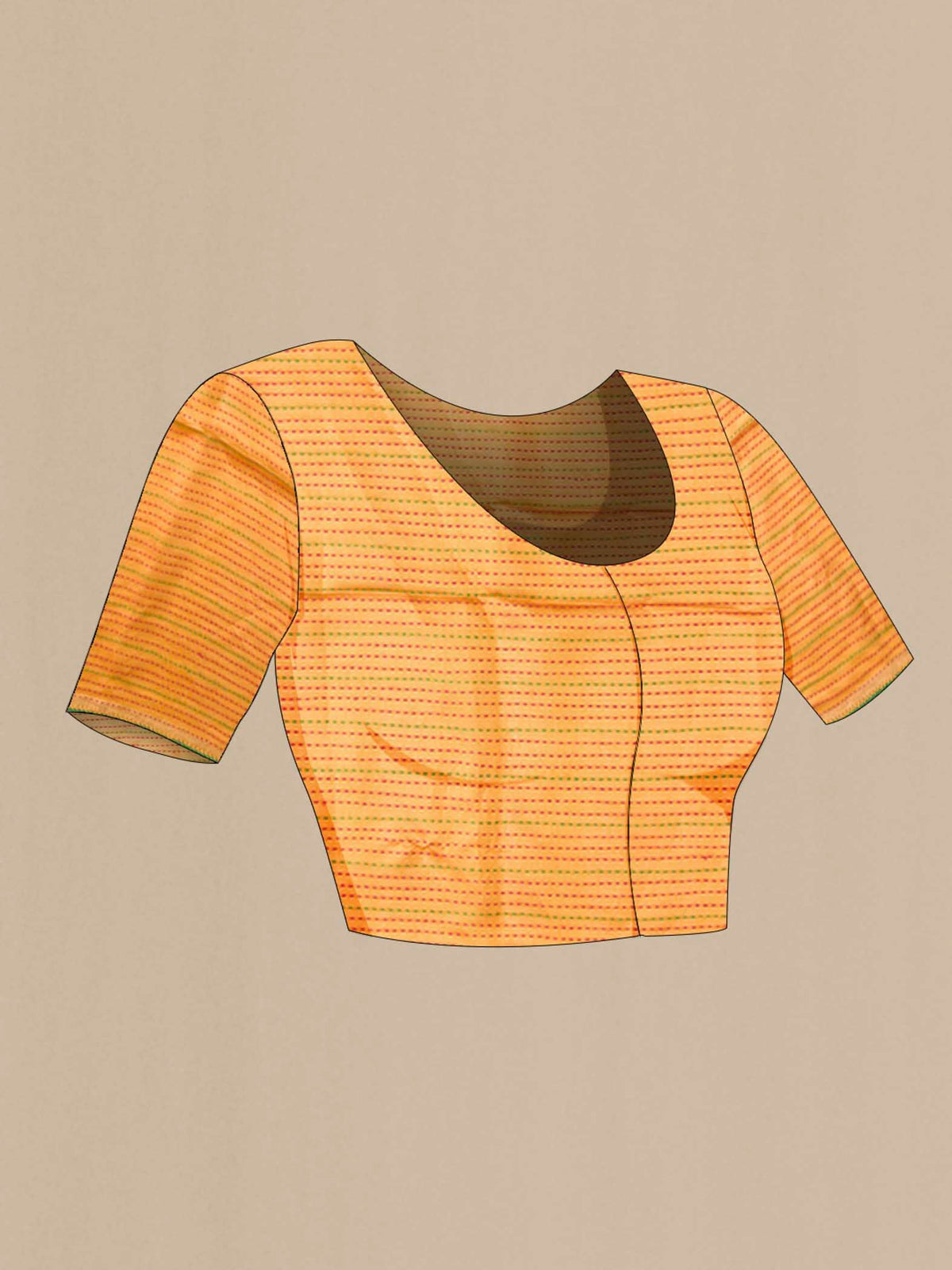 Close up image of the blouse of Pink Tussar Silk Saree with Stripes on the body and Embroidery Border