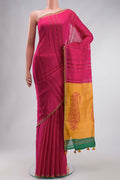 Pink Tussar Silk Saree with Stripes on the body and Embroidery Border displayed on a mannequin