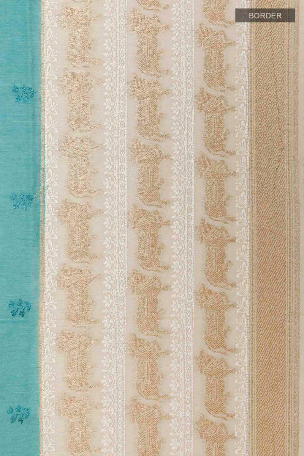 Border image of Blue Tussar Saree with Thread Butta on the body and Thread Border